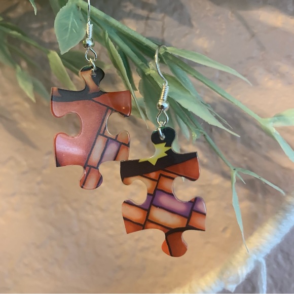 Handmade puzzle earrings - Picture 4 of 10